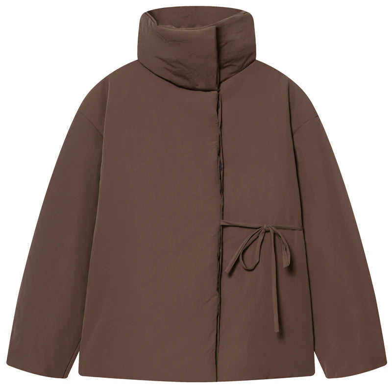 HXAO Women's Quilted Puffer Jacket with Lace-Up Front