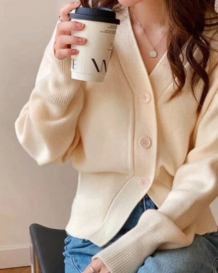 Women's Knitted V-Neck Cardigans with Slim Fit & Button Design