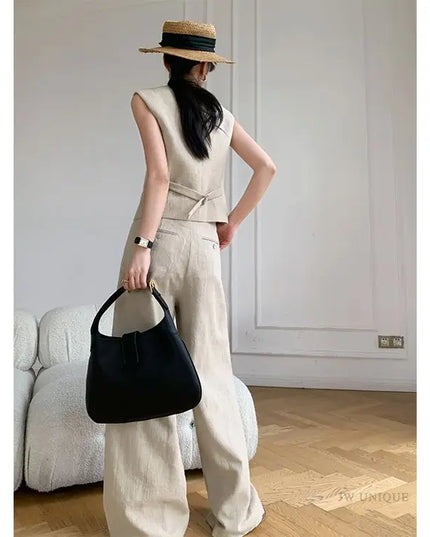 Women's Two-Piece Vest Top and Wide-Leg Pants Set