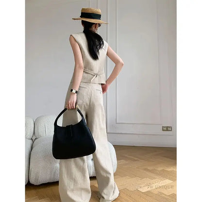 Women's Two-Piece Vest Top and Wide-Leg Pants Set