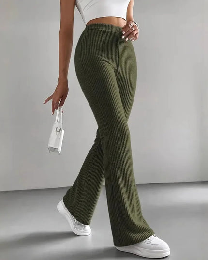 Women's Casual Ribbed Knit Slim Flared Pants
