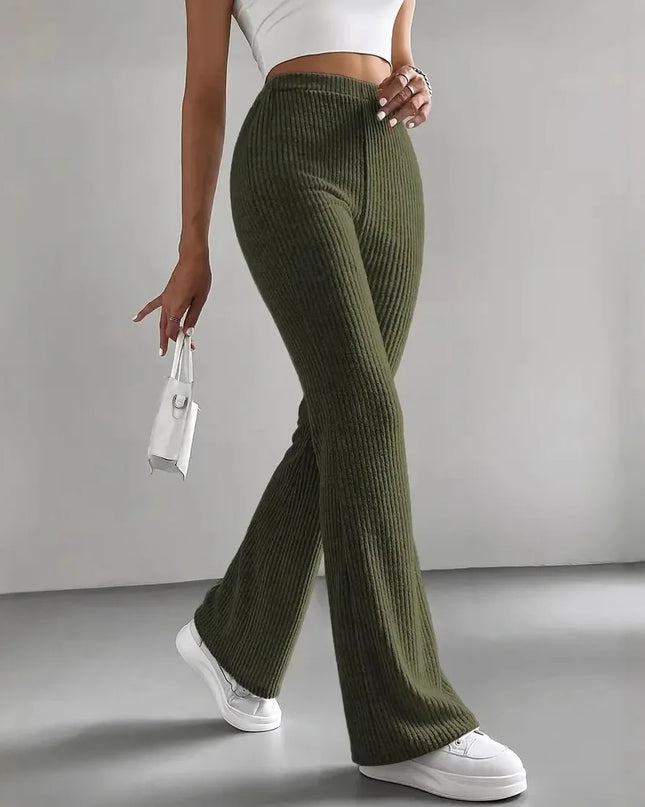 Women's Casual Ribbed Knit Slim Flared Pants