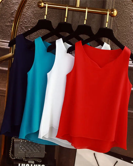 Sleeveless Chiffon V-Neck Blouse for Women