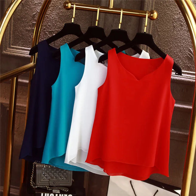 Sleeveless Chiffon V-Neck Blouse for Women