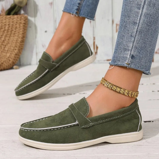 Women's Faux Suede Flat Shoes - Comfortable Loafers with Soft Sole