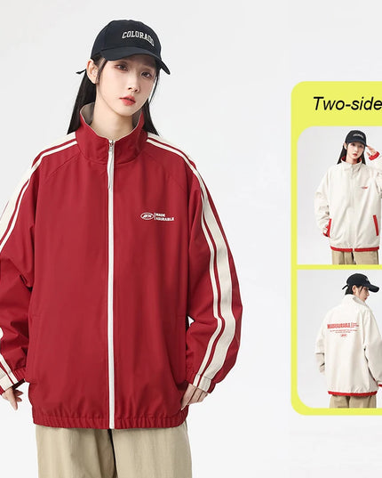 Unisex Reversible Windproof Long Sleeve Jacket - Two-Sided Design