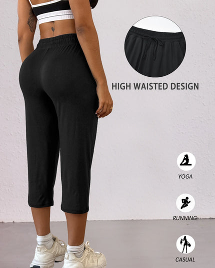 Women's Capri Yoga Pants with Drawstring and Pockets