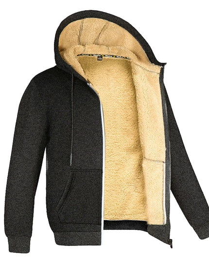 Men's Thick Warm Fleece Zipper Hoodie Casual Long Sleeve Jacket