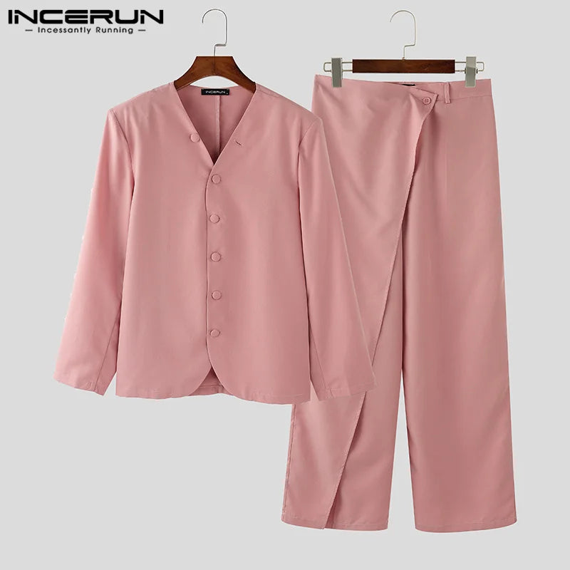 Inceurn Men’s Two-Piece Long Sleeve Blazer and Wide Leg Pants Set