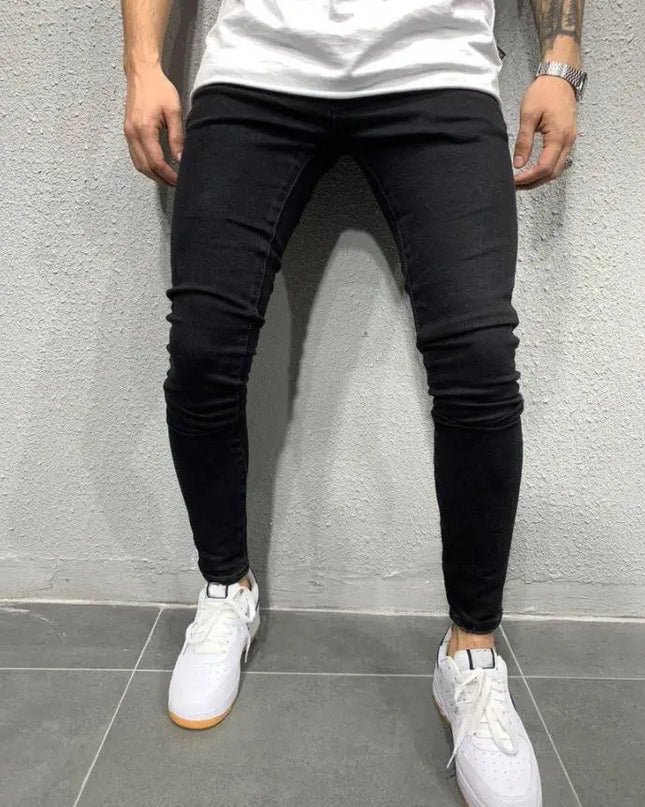 Men's Skinny Slim Fit Ripped Denim Jeans with Stretch, Hole & Patchwork Design