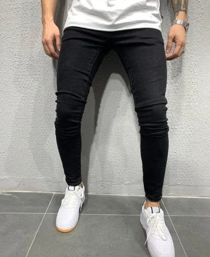 Men's Skinny Slim Fit Ripped Denim Jeans with Stretch, Hole & Patchwork Design