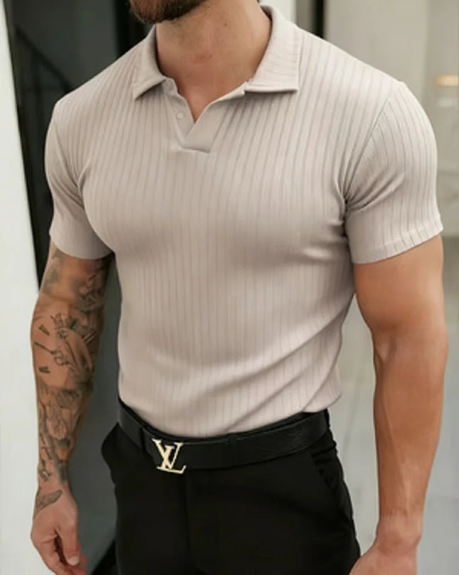 Men's Slim Fit Ribbed Knit Polo T-Shirt