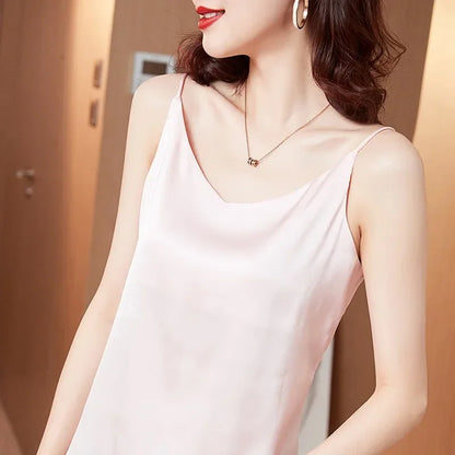 Women's V-Neck Spaghetti Strap Blouse – Stylish & Flowy Top for Women