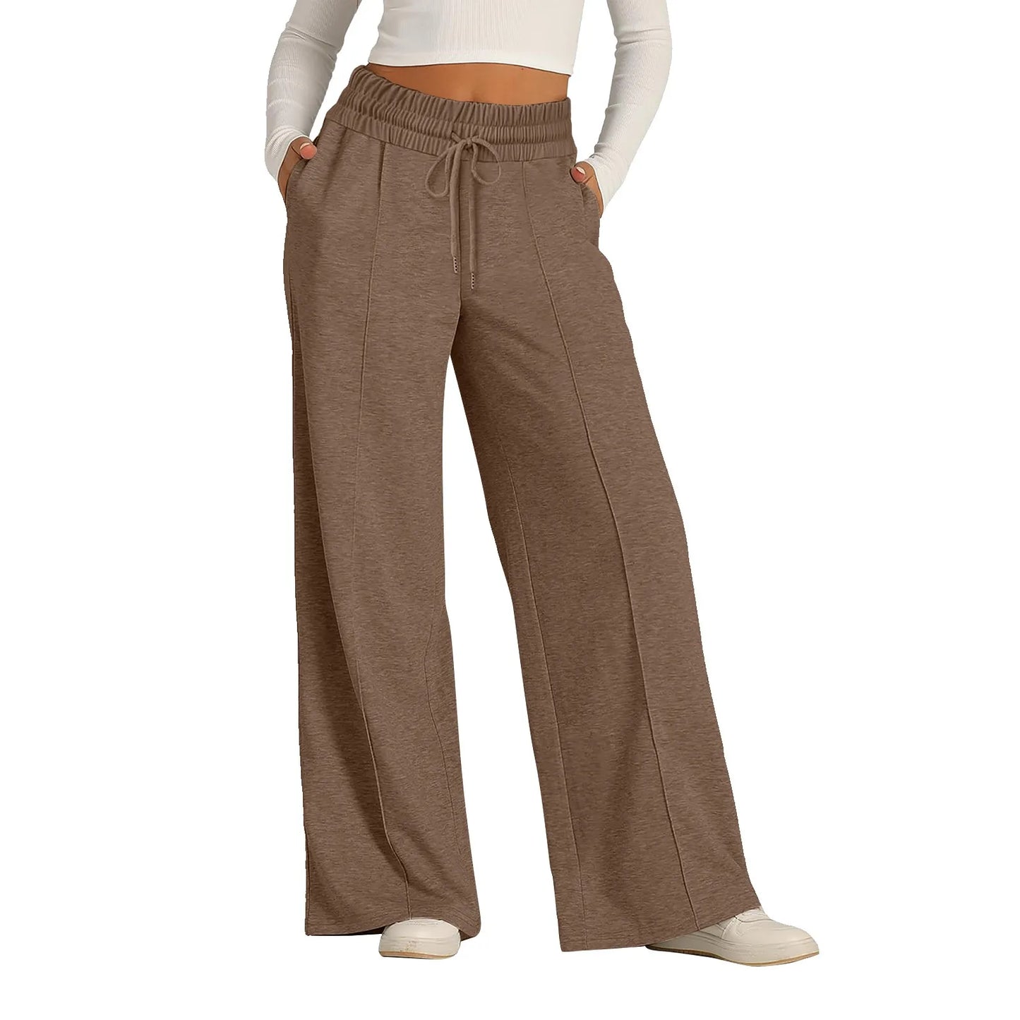 Women's Wide Leg Straight Pants with Drawstring