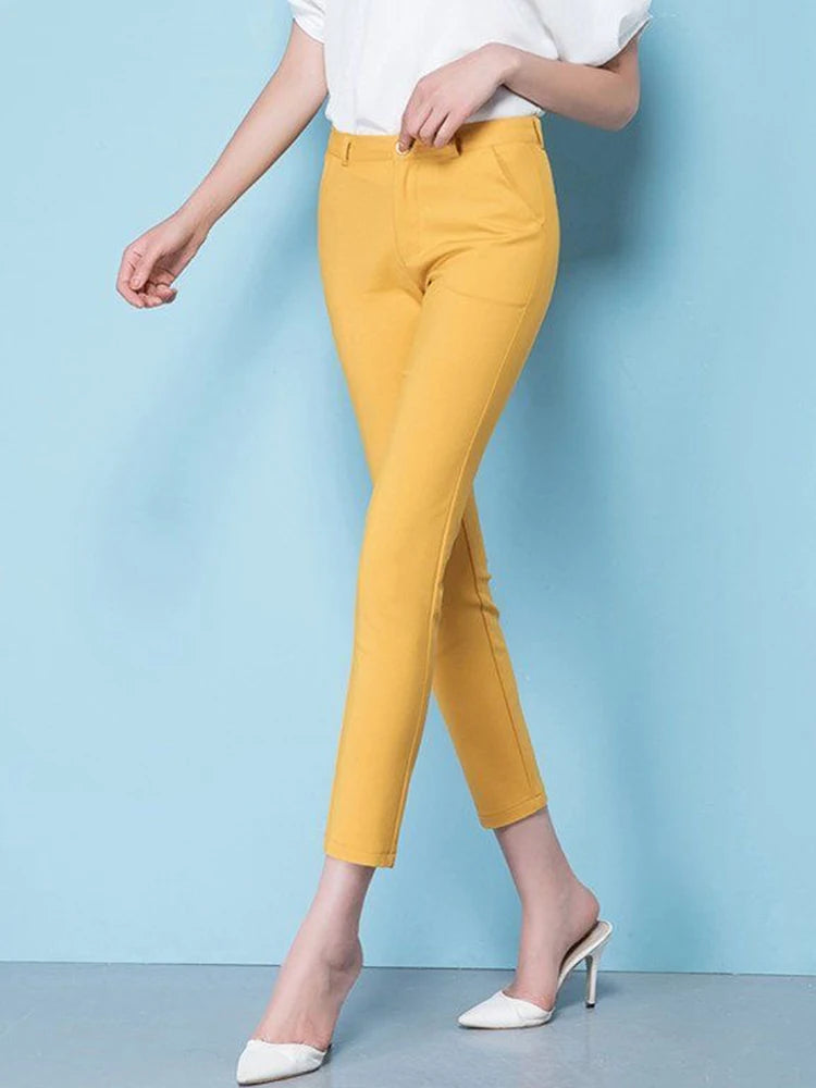 Women's High Waist Slim Slimming Skinny Pencil Pants - Elastic Ankle-Length Trousers