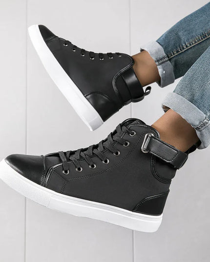 Men's Faux Leather Sneakers – Thick Sole, Non-Slip High-Top Shoes