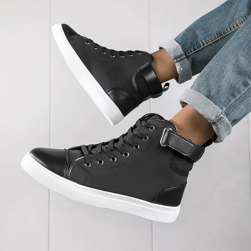Men's Faux Leather Sneakers – Thick Sole, Non-Slip High-Top Shoes
