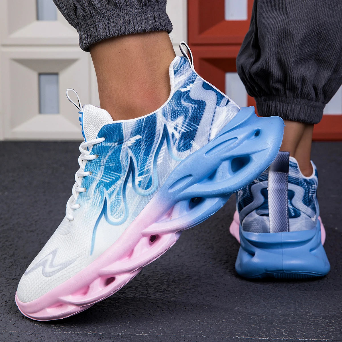 Unisex Lightweight Mesh Running Sneakers - Breathable, Comfortable, Flat Lace-Up Athletic Shoes