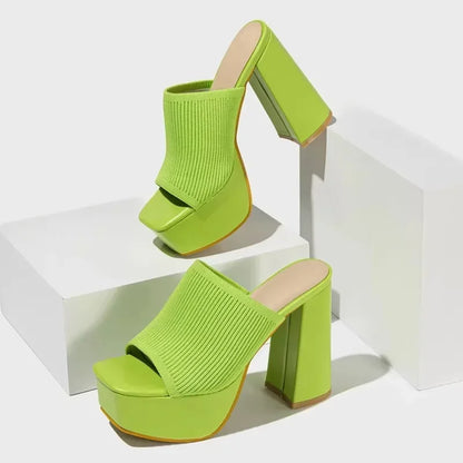 Open Toe High Heel Sandals for Women - Breathable Knitted Design