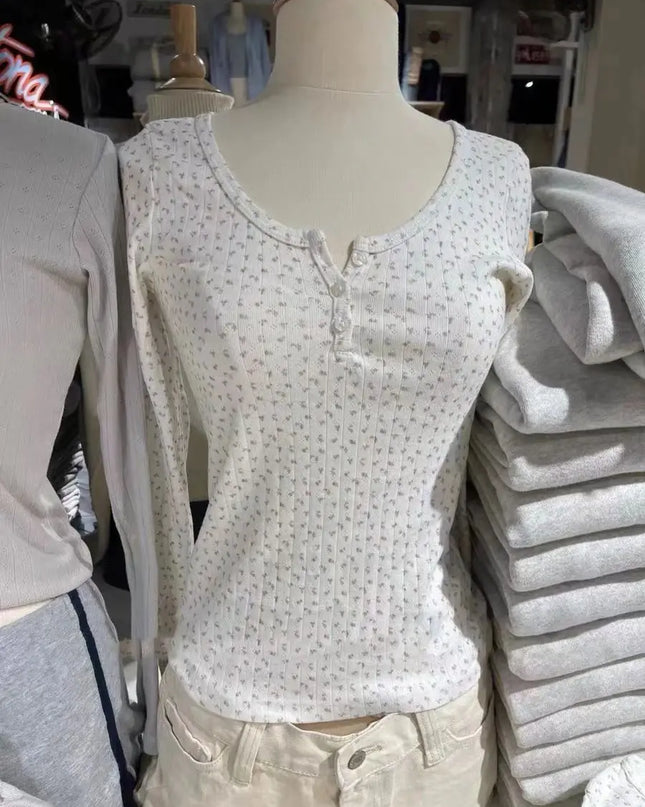 Women's Hollow Out Long Sleeve Round Neck Button-Up Slim Fit Cotton Sweater
