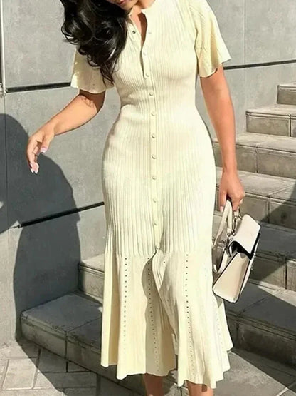Women's Slim Fit Short Sleeve Knit Dress – Elegant Long Sleeve Summer Dress for Women