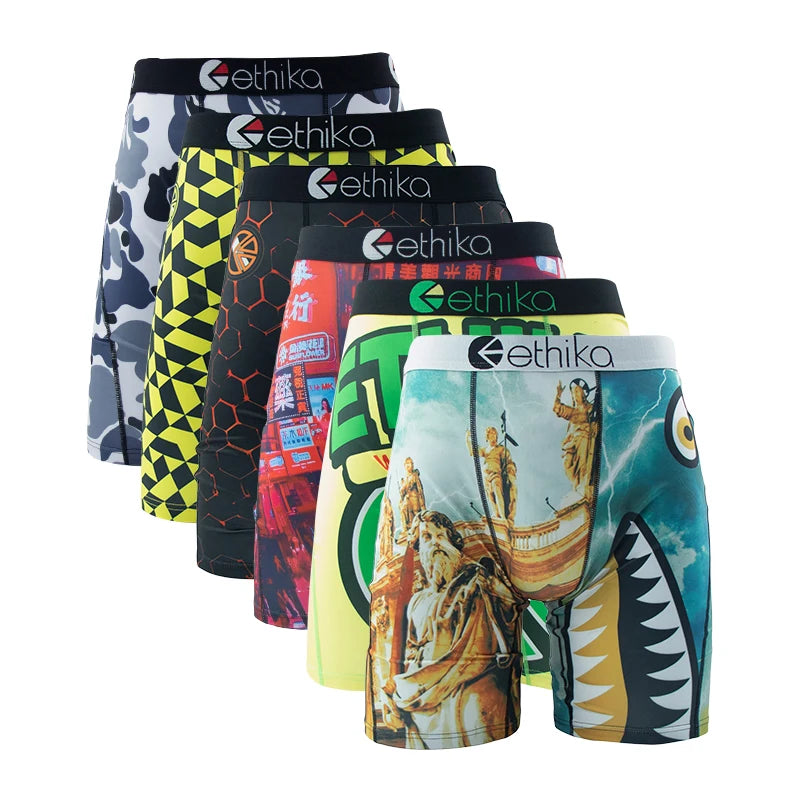 ETHIKA Men's 6-Pack Breathable Boxer Briefs Underwear Trunks