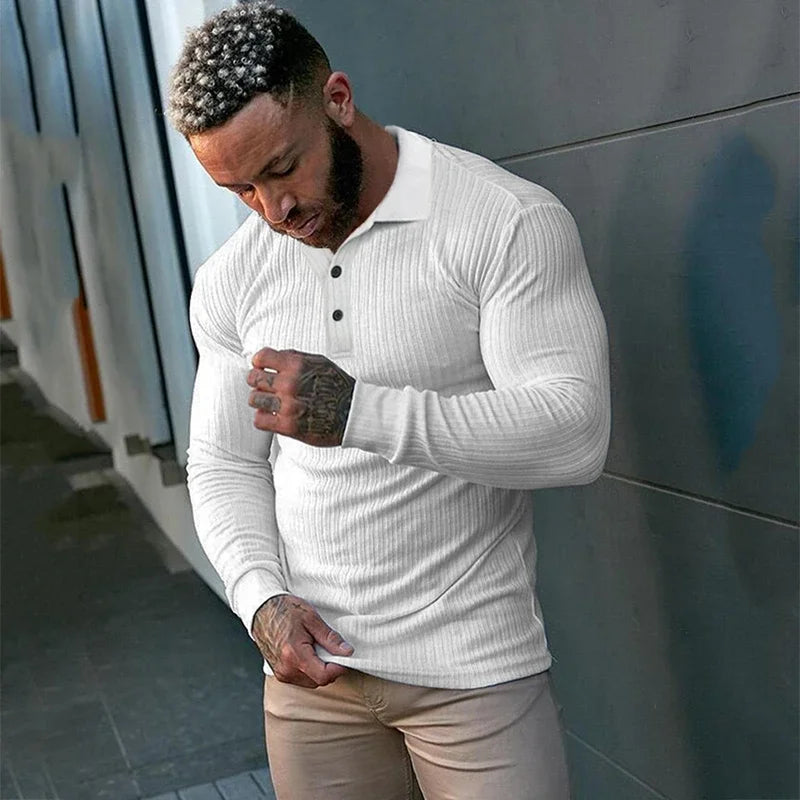Men's Slim Fit Knitted Sweater - Breathable, Quick-Dry, Plain Stripe Knitwear for Men