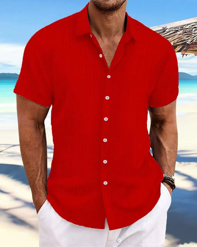 Men's Vertical Jacquard Short Sleeve Button-Down Shirt