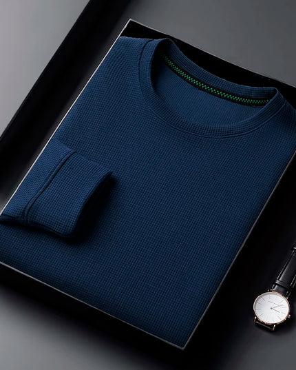 Men's Breathable Long Sleeve Waffle Knit Round Neck Sweater - Various Colors