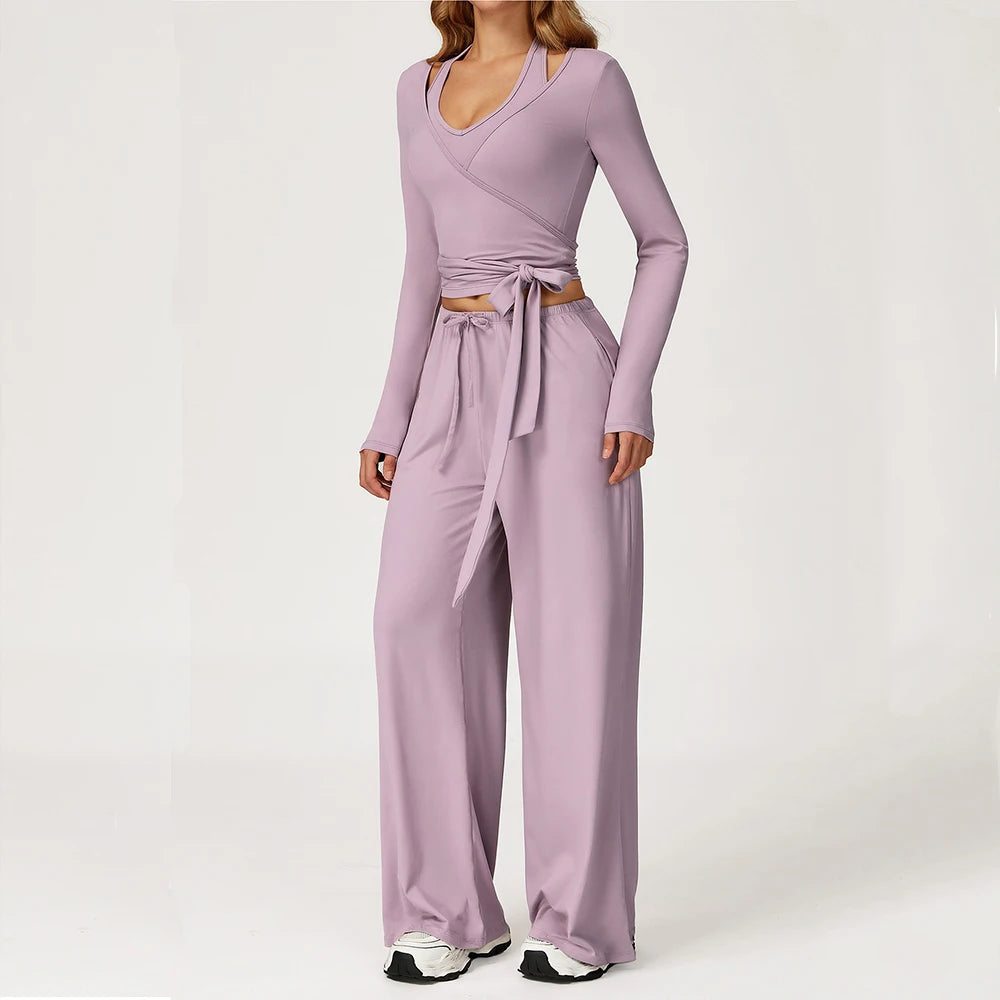 Women's 2/3PCS Activewear Set - Fitness & Workout Long Sleeve Bra, Sweater & Pants Set for Women