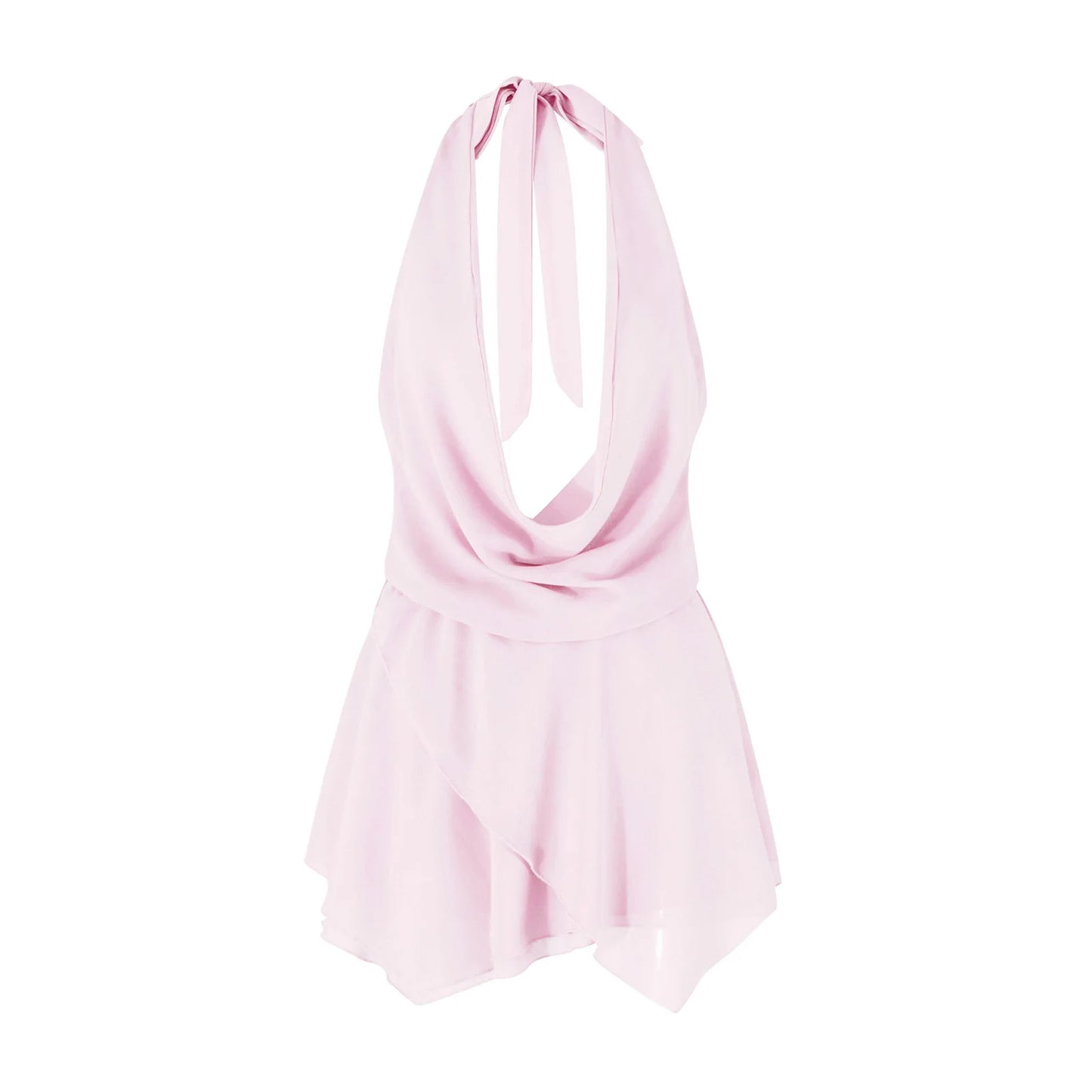 Women's Short Sling Dress - Halter Neck, Low Cut, Backless Chiffon Dress