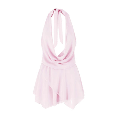 Women's Short Sling Dress - Halter Neck, Low Cut, Backless Chiffon Dress