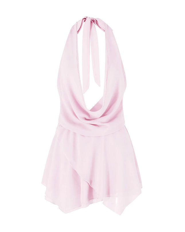 Women's Short Sling Dress - Halter Neck, Low Cut, Backless Chiffon Dress