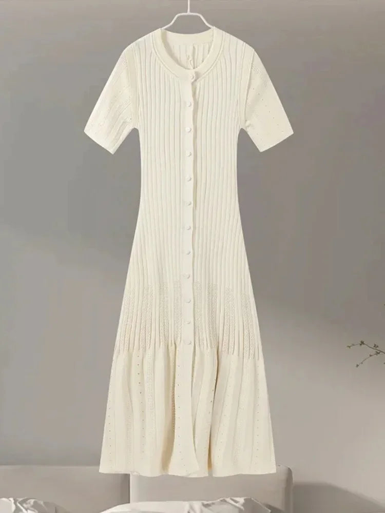 Women's Slim Fit Short Sleeve Knit Dress – Elegant Long Sleeve Summer Dress for Women