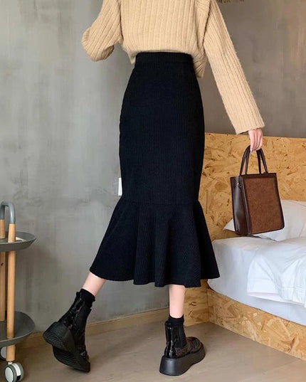 Women's Slim Fit High Waist Midi Skirt with Ruffles