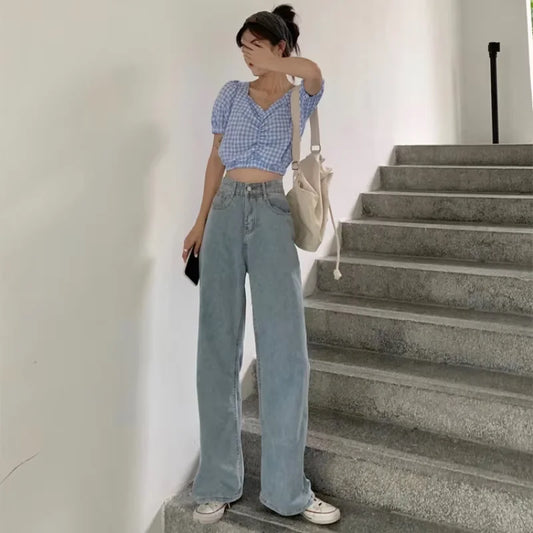 Vintage Women's Denim Jeans - Straight Leg, Loose Fit Wide Leg Casual Trousers