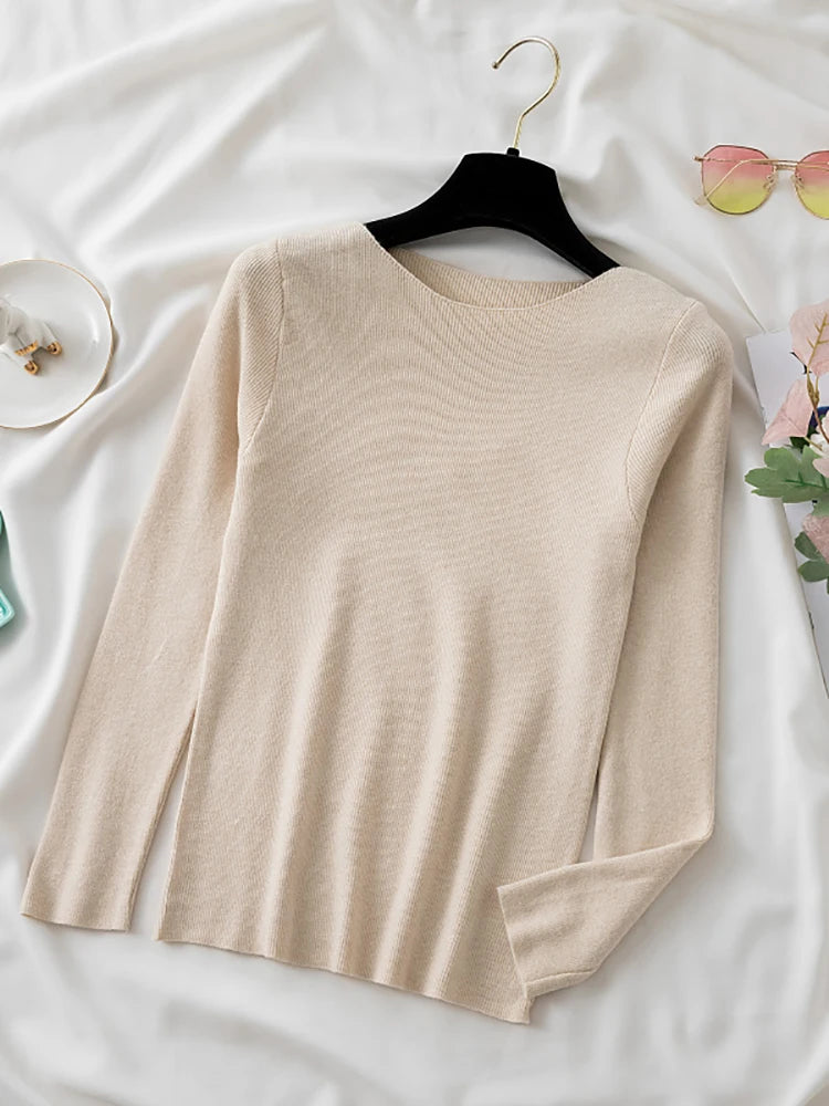 High-Quality Slim Knitted O-Neck Sweater for Women - Various Colors