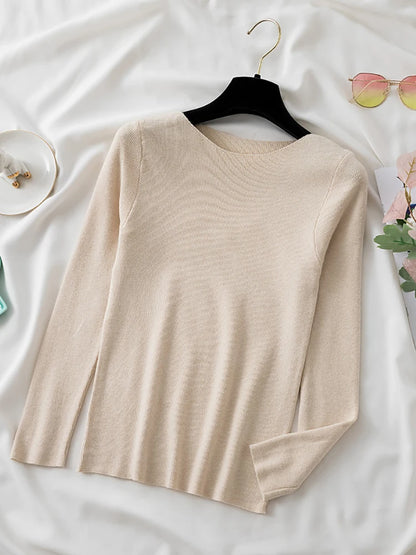 High-Quality Slim Knitted O-Neck Sweater for Women - Various Colors