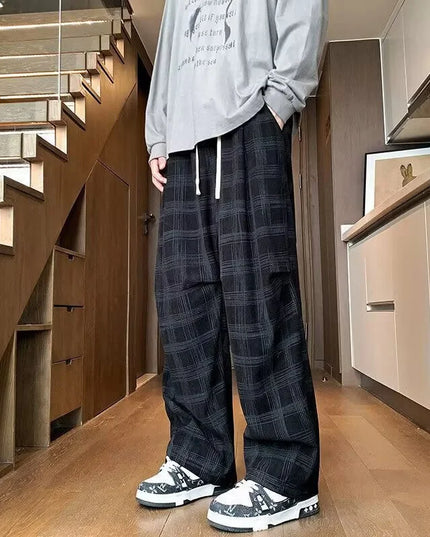 Men's Checkered Loose Fit Wide Leg Casual Pants