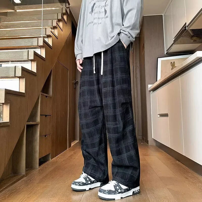 Men's Checkered Loose Fit Wide Leg Casual Pants