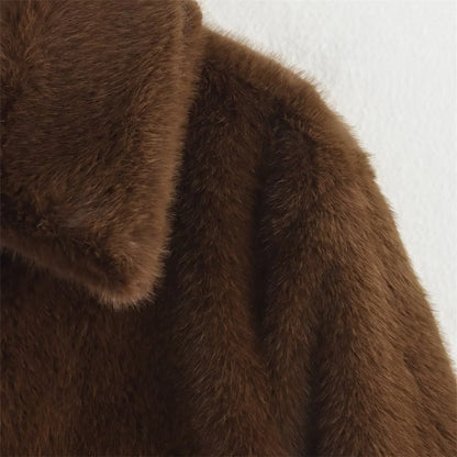 Women's Loose Fit Brown Lapel Button-Front Embellished Jacket