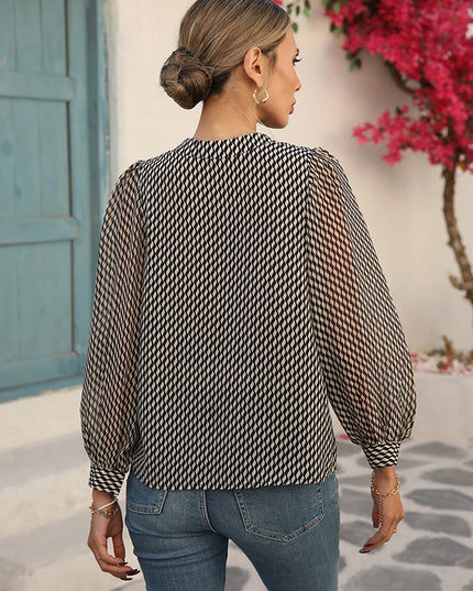 Women's Chiffon Long Sleeve Striped Blouse