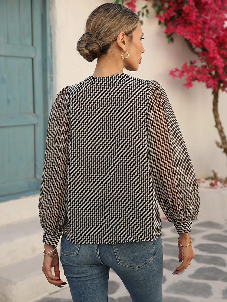 Women's Chiffon Long Sleeve Striped Blouse