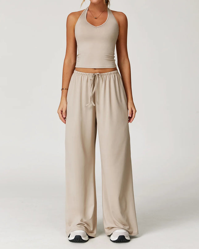 Women's 2/3 Pieces Quick-Dry Vest/Cropped Top and Drawstring Pants Set