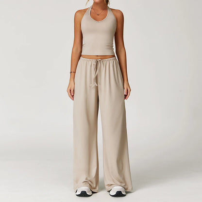 Women's 2/3 Pieces Quick-Dry Vest/Cropped Top and Drawstring Pants Set
