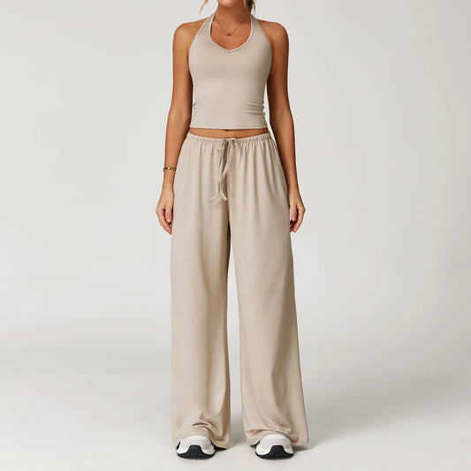 Women's 2/3 Pieces Quick-Dry Vest/Cropped Top and Drawstring Pants Set
