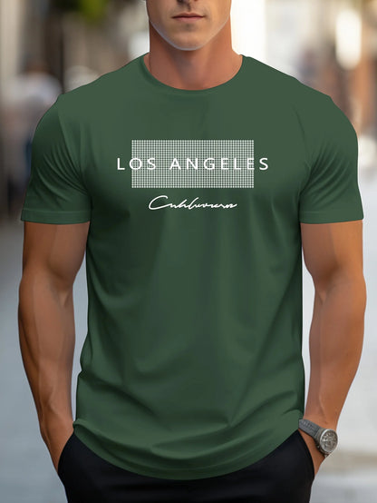 Men's Cotton Los Angeles Graphic Slim Fit Casual Round Neck T-Shirt
