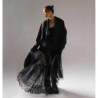 Chic Long Transparent Black Lace Skirt for Women