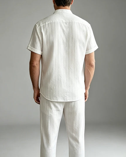 Men’s Jacquard Shirt and Drawstring-Waist Pants Set — Lightweight & Breathable