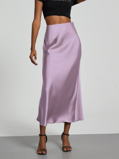 Women's Sophisticated High-Waisted Satin Maxi Skirt